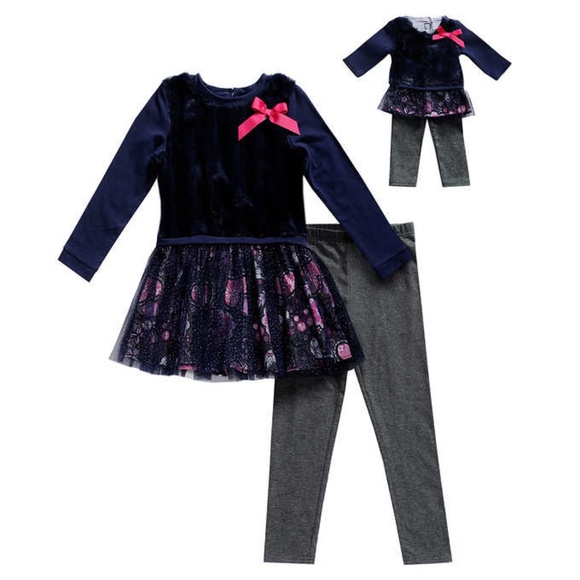 NWT Dollie + Me Girl's Legging 2pc Set Navy + Gray - Picture 2 of 3